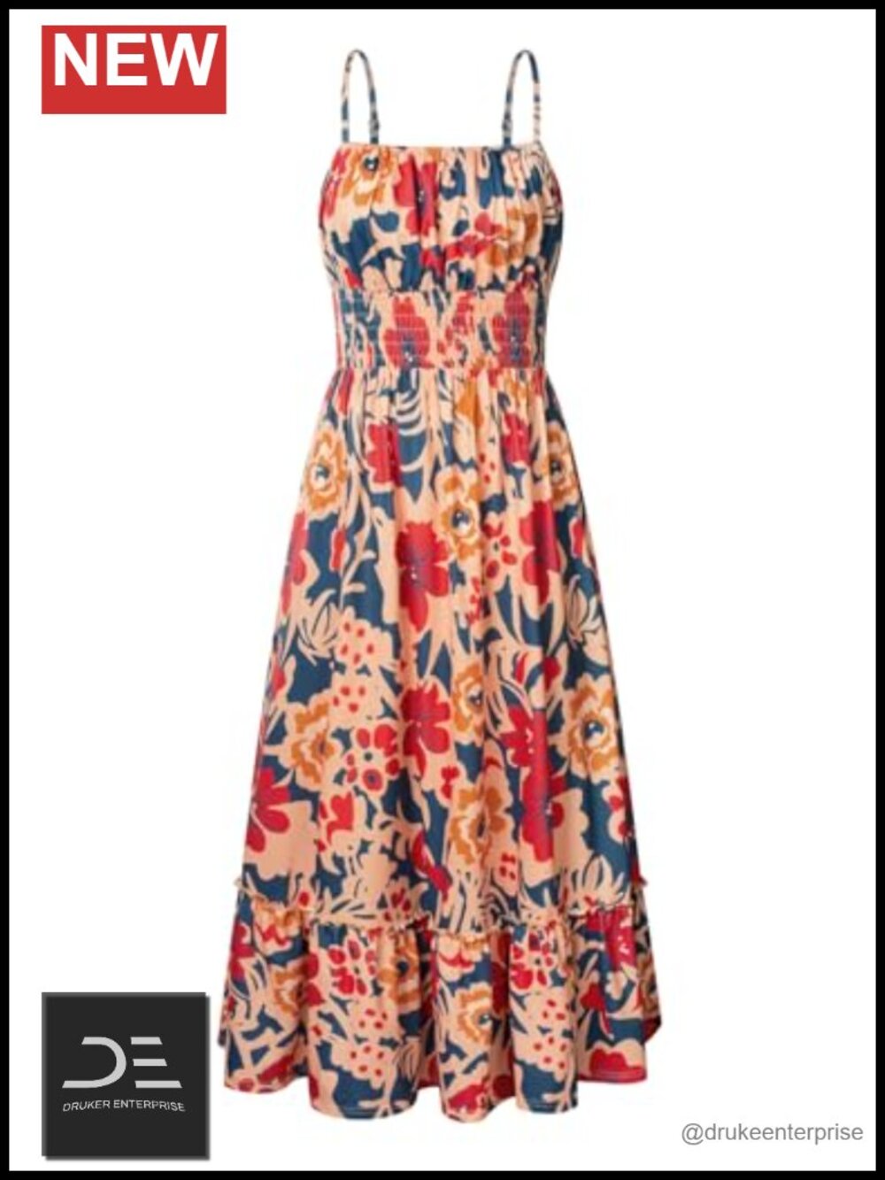 Boho Maxi Dress for Women Sleeveless Smocked Waist Side Pockets Square Neck